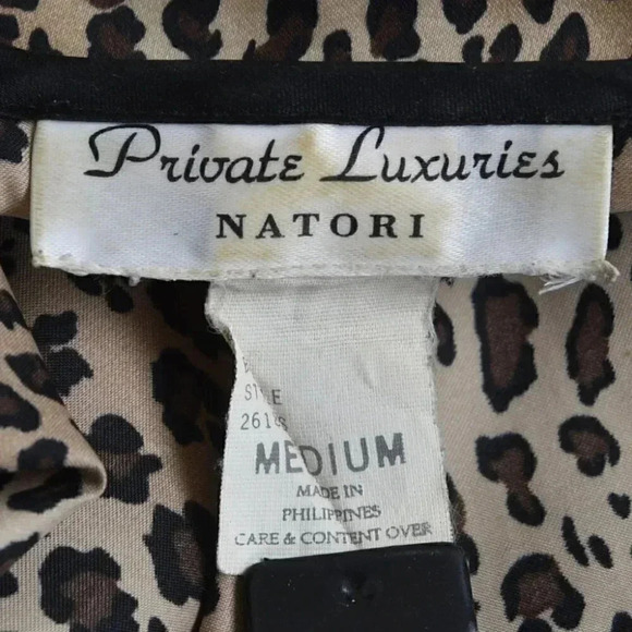 Vintage Natori Private Luxury Leopard Animal Print Robe Kimono Brown Black Med - Picture 8 of 9